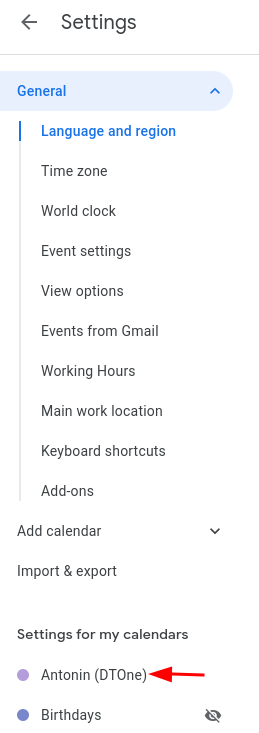 My calendar settings