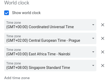 World clock settings